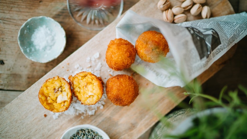 SPAR Mahlzeit Safran-Arancini mit Lavendel und Pistazien