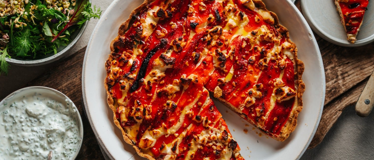 SPAR Mahlzeit Geschmorte Einkorn-Paprika-Tarte mit Mangold-Gemüse