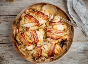 Gefülltes Hühnchen mit Lauch aus dem Ofen