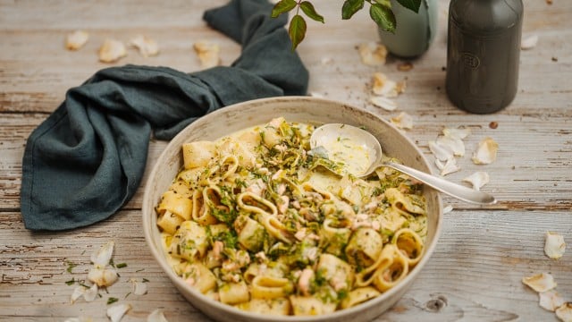 SPAR Mahlzeit Calamarata Pasta mit Lauch und Lachs