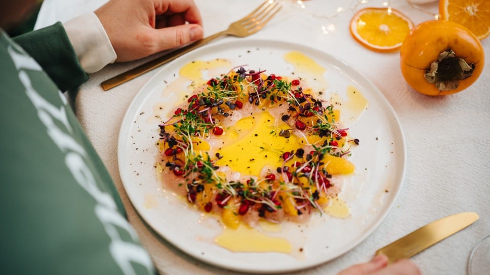 Ceviche mir Blutorange und Granatapfel