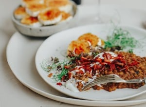 Weinwelt Cremige Linsen mit karamellisierten Ziegenkäse