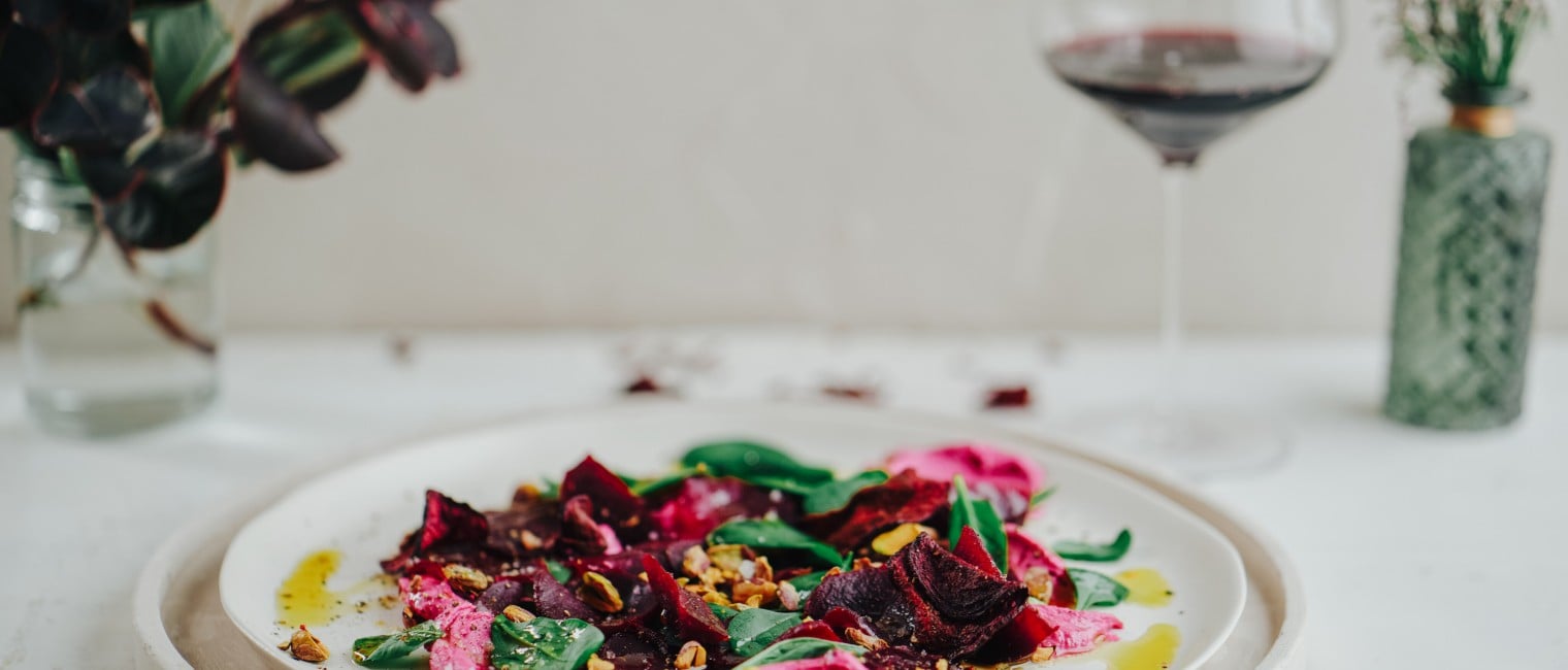 Weinwelt Rote Rüben Carpaccio mit Orange und Pistazie