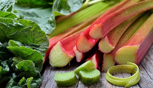 Rhubarb on wooden table