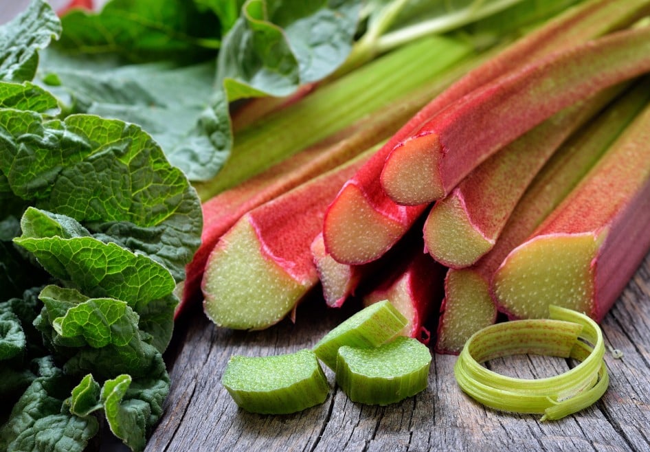 Rhubarb on wooden table