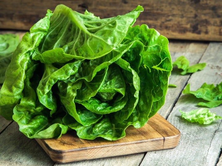 ripe organic green salad Romano on a cutting board; Shutterstock ID 249162988