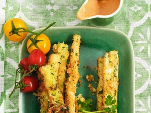 SPAR Mahlzeit gebackener Knusper-Spargel mit Tomaten-Dip