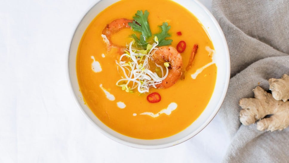 SPAR Mahlzeit Einfache Kürbissuppe mit spicy Garnelen