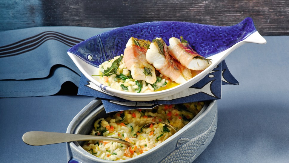 Saltimbocca vom Zander mit Frühlingsrisotto