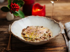 SPAR Mahlzeit sanft gegarter Saibling mit cremiger Radicchio-Bohnen-Gemüse