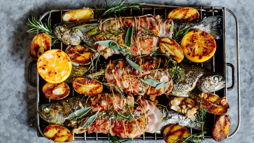 SPAR Mahlzeit gegrillte Forelle mit Mandel-Kartoffeln