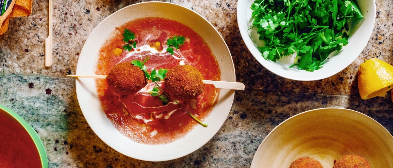 SPAR Mahlzeit Kürbis-Arancini auf Tomatenspiegel