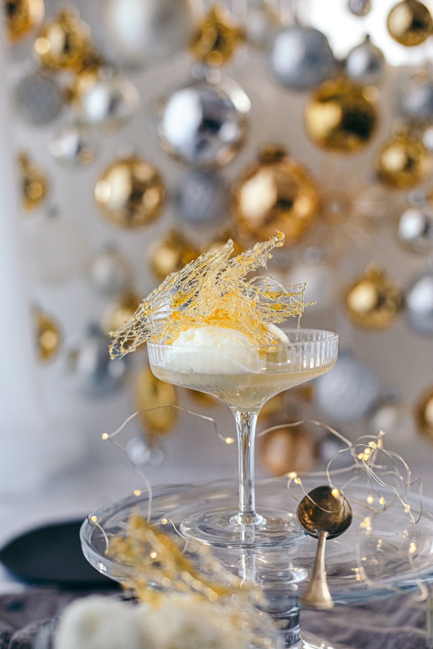 Limetten-Champagner-Sorbet mit Zuckergitter
