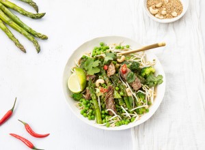 SPAR Mahlzeit Wok-Pfanne mit grünem Spargel und Rindsfiletstreifen