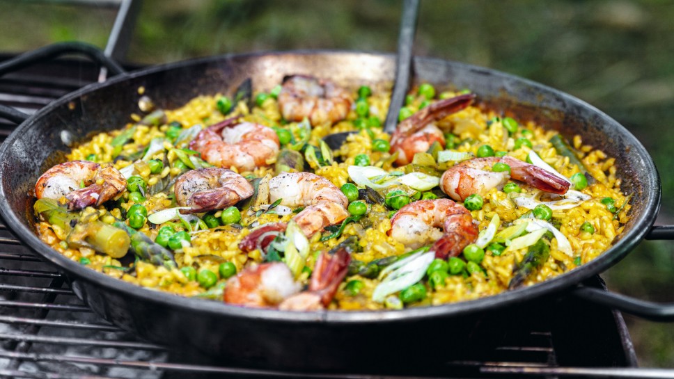 SPAR Mahlzeit Paella mit Garnelen, Erbsen und grünem Spargel