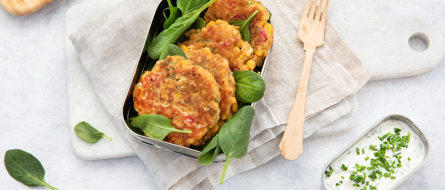 SPAR Mahlzeit Corn-Fritters mit Schnittlauch-Dip
