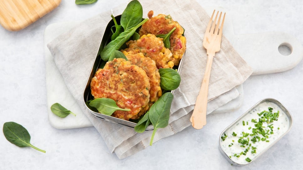 SPAR Mahlzeit Corn-Fritters mit Schnittlauch-Dip