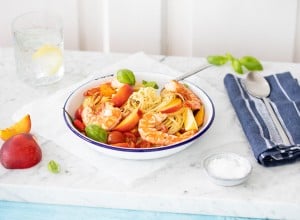 SPAR Mahlzeit Linguine mit Garnelen, Kirschtomaten und Pfirsich
