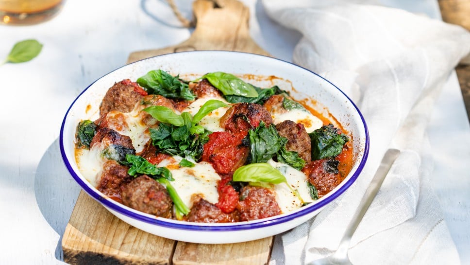 SPAR Mahlzeit Fleischbällchen-Pfanne mit Spinat und Mozzarella