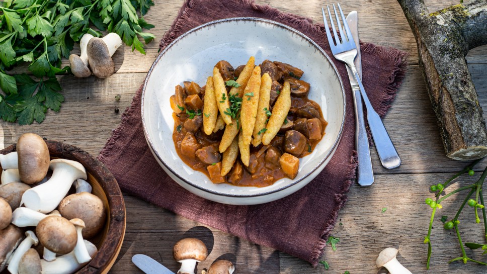 SPAR Mahlzeit! Schwammerlgulasch mit Schupfnudeln