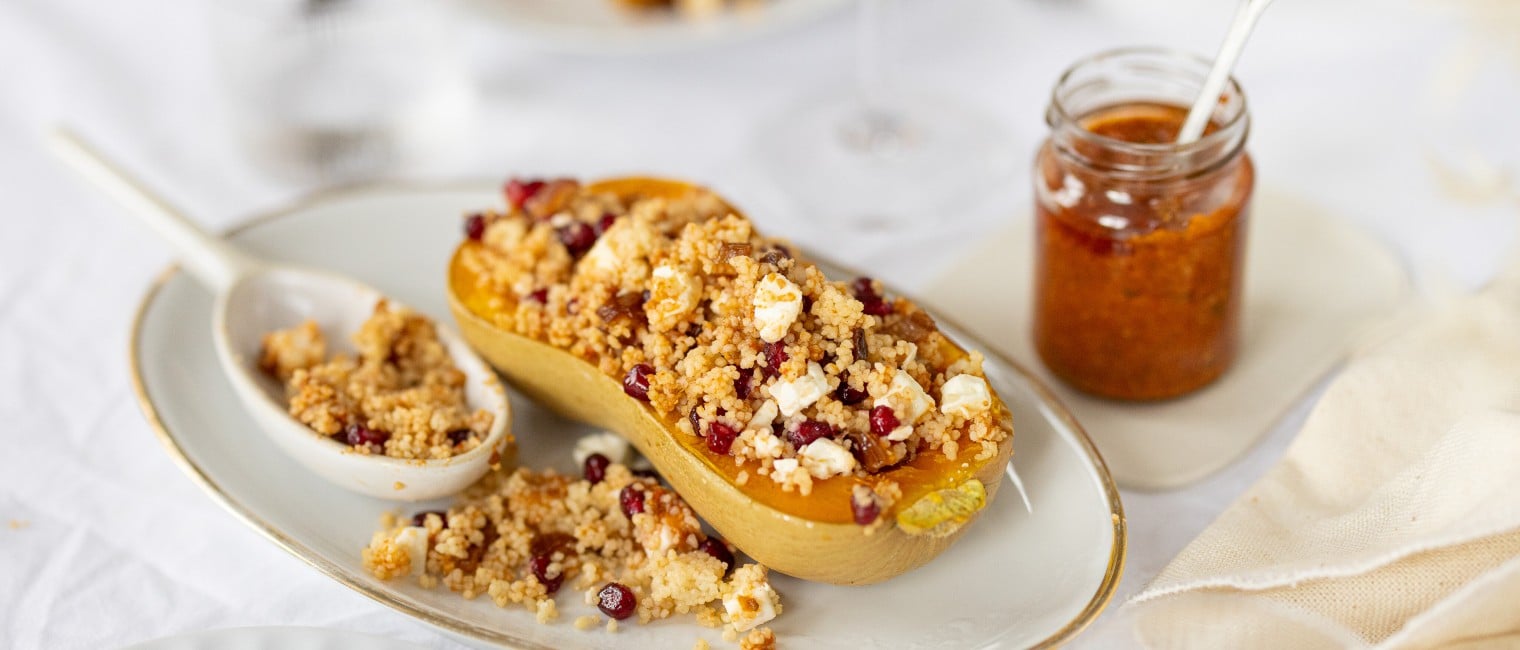 SPAR Mahlzeit Orientalischer Butternutkürbis mit Tomatenpesto und Couscous