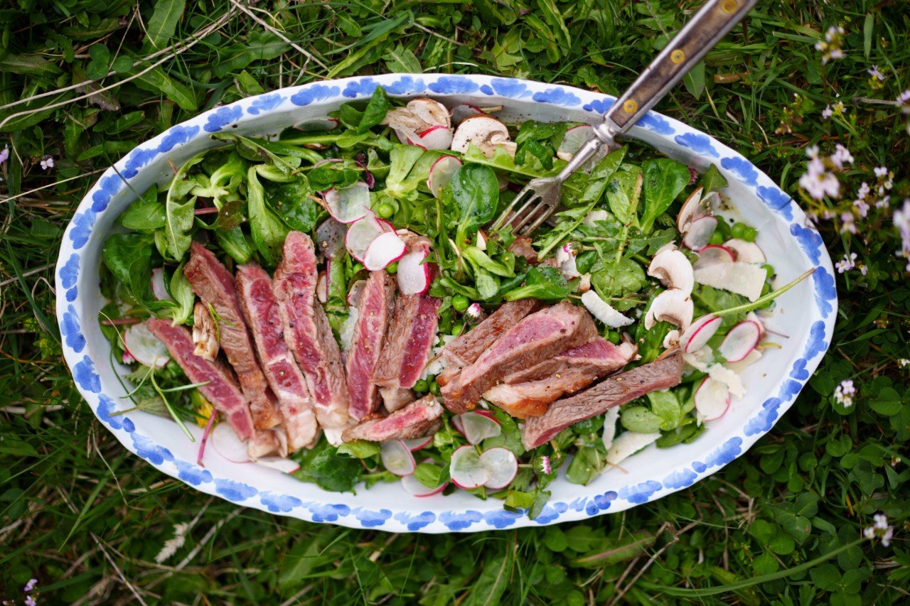 Beiriedstreifen auf Wildkräutersalat Beiriedstreifen auf Wildkräutersalat