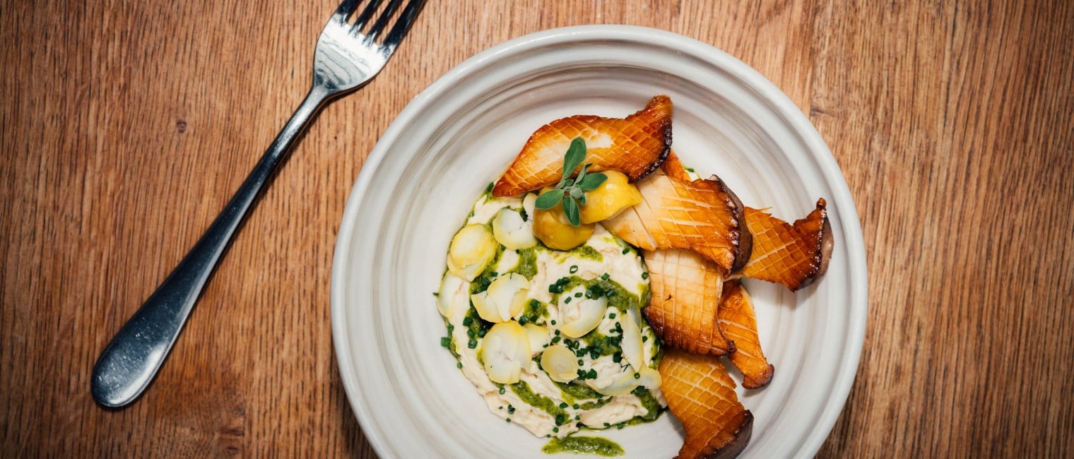 SPAR Mahlzeit Gebratene Kräuterseitlinge mit Maroni-Erdäpfel Espuma