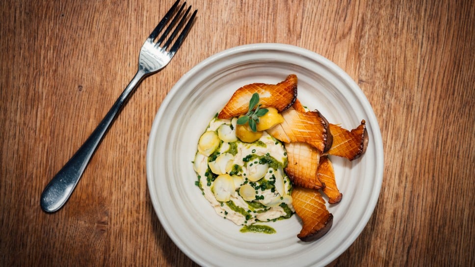 SPAR Mahlzeit Gebratene Kräuterseitlinge mit Maroni-Erdäpfel Espuma
