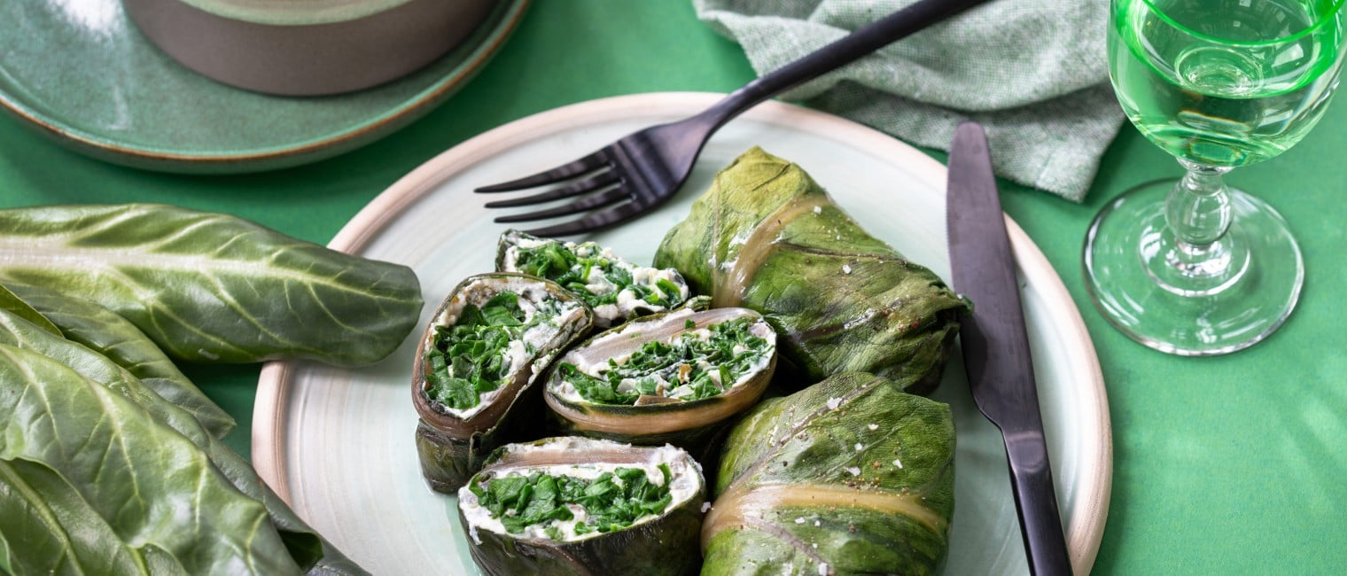 Mangold Röllchen mit Ricotta-Spinat Füllung