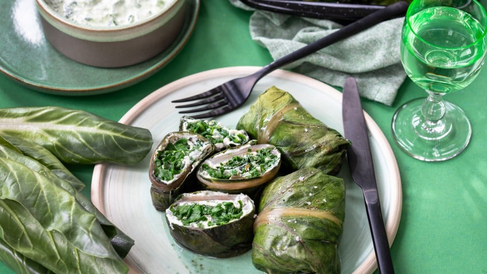 Mangold Röllchen mit Ricotta-Spinat Füllung