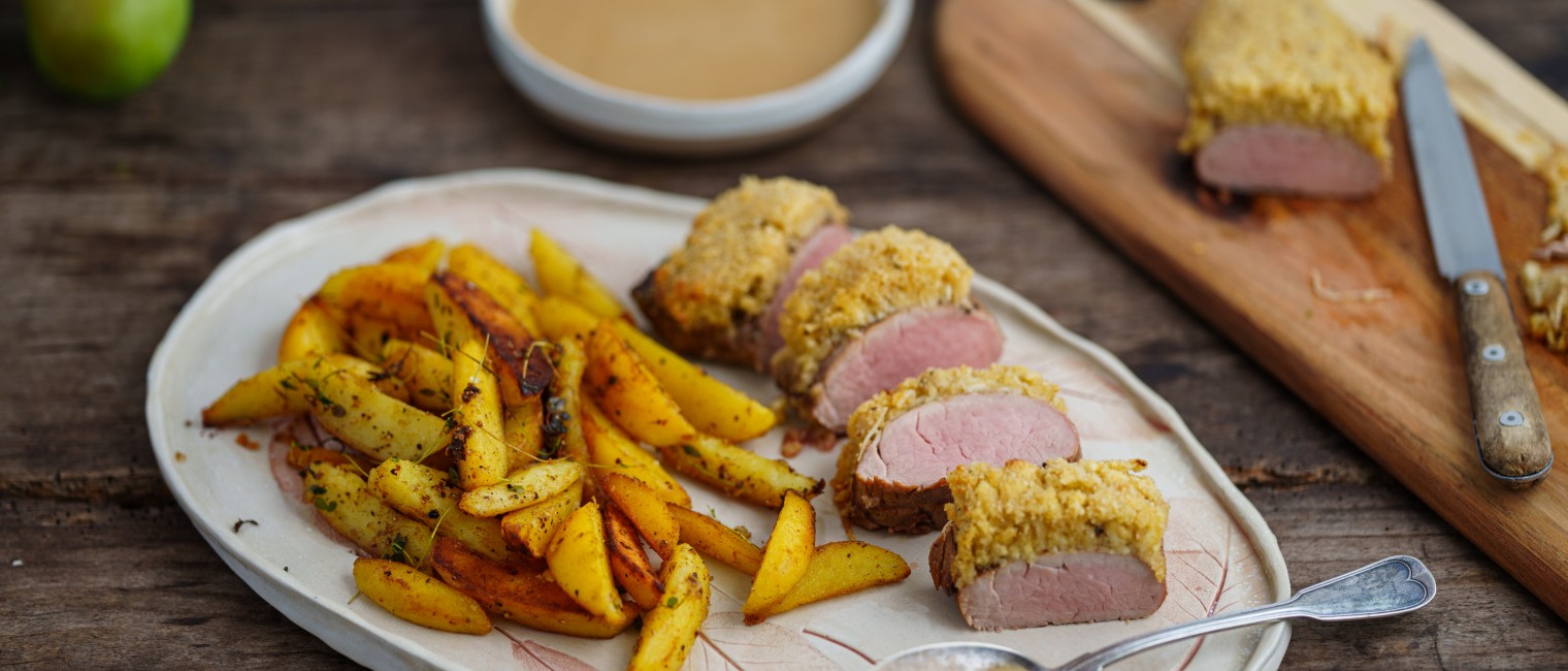 Schweinsfilet mit Apfel-Kren-Kruste
