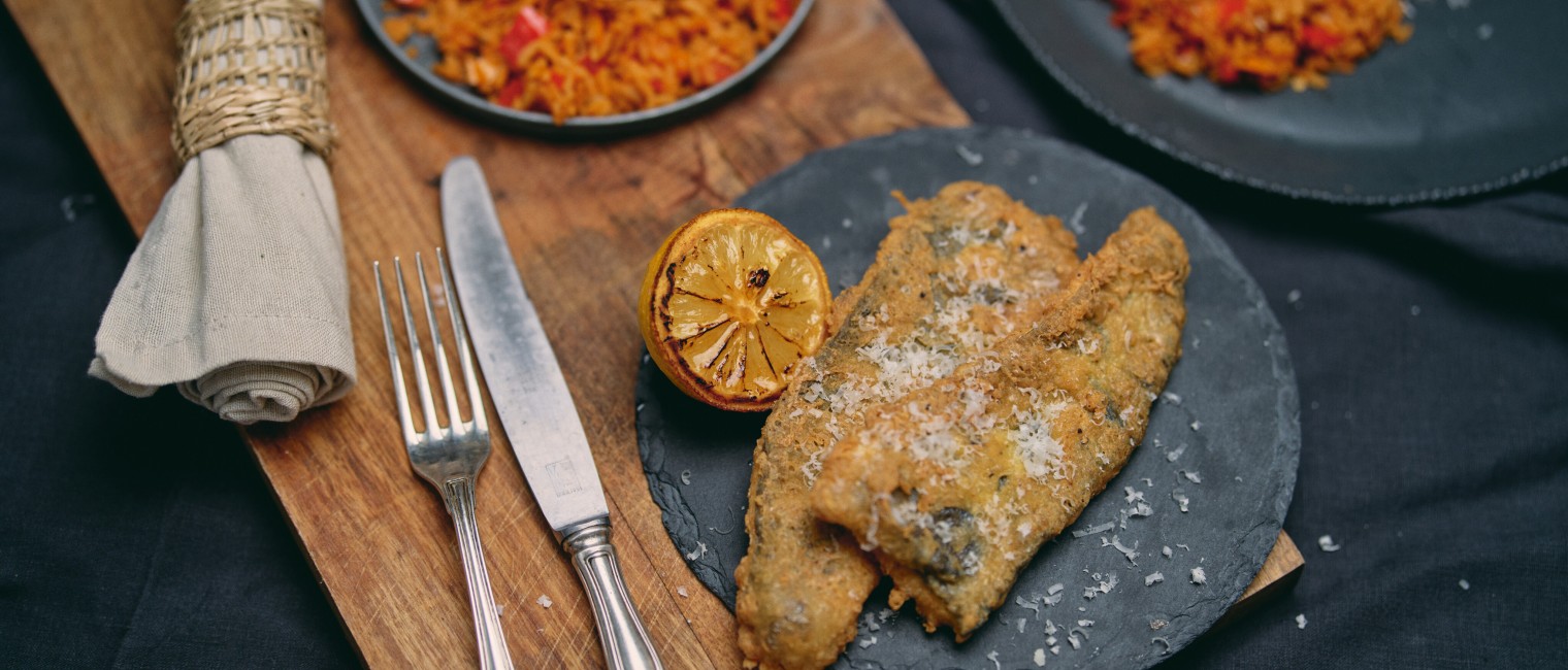Fisch-Piccata mit Letscho-Reis