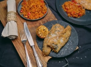 Fisch-Piccata mit Letscho-Reis