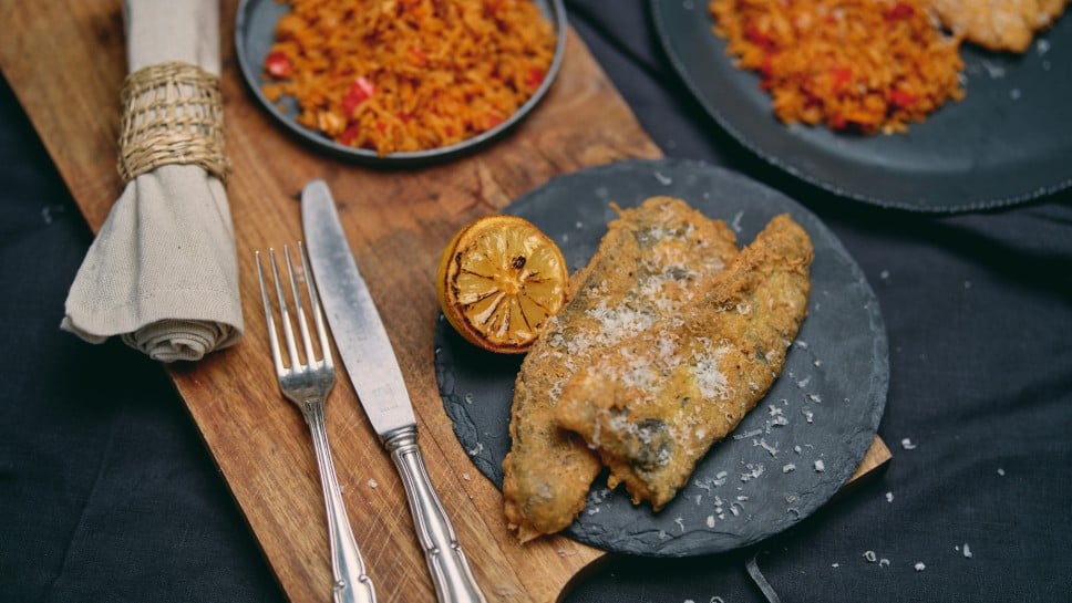Fisch-Piccata mit Letscho-Reis