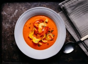 Paul Ivić, veganes Menü, Paprika-Gazpacho, marinierte Paprika