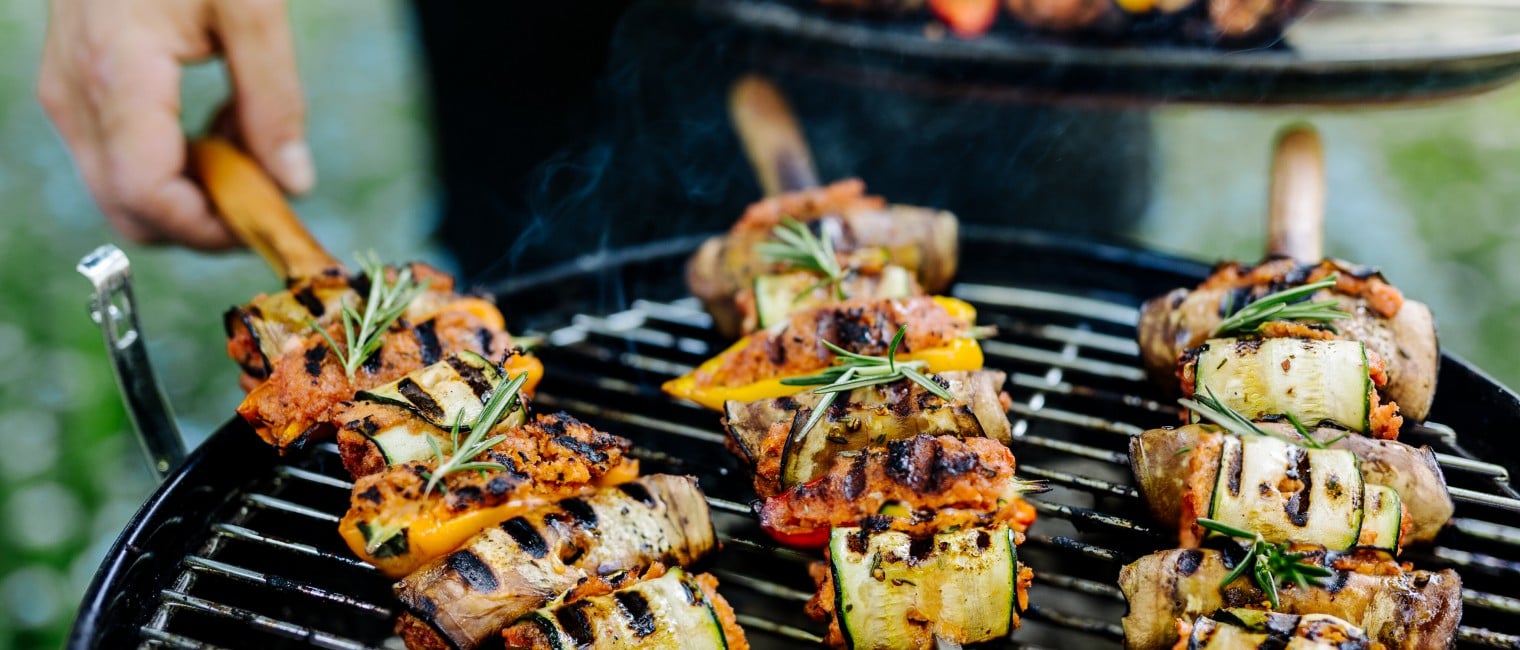Gefüllte Gemüse Spieße mit Veggie Faschiertem 