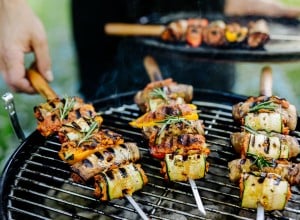 Gefüllte Gemüse Spieße mit Veggie Faschiertem 