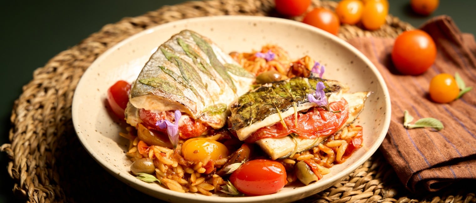 Bio Saibling mit Tomaten-Orzo