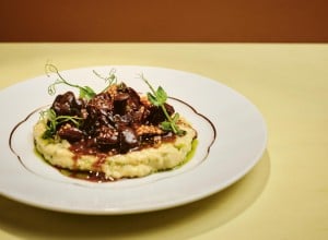 Schmorpilze auf Kartoffelpüree