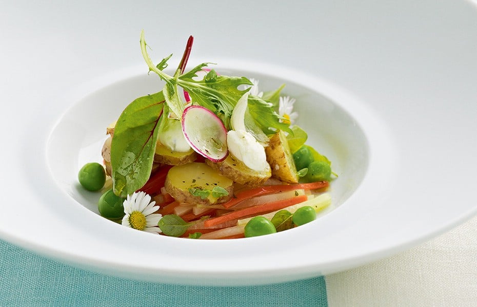 Kräutersalat mit Heurigen Kartoffeln und Gemüse