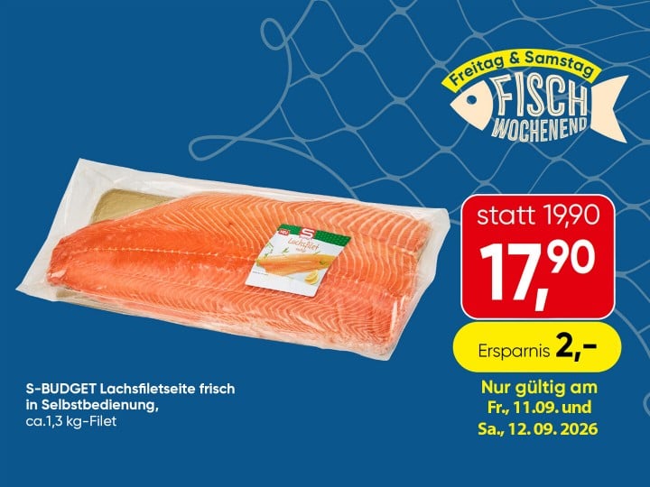 S-BUDGET Lachsfilet frisch in Selbstbedienung, ca. 1.3 kg-Filet