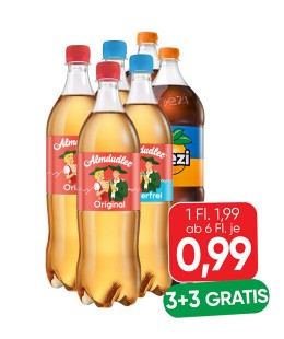 1 Flasche 1,99 Euro ab 6 Flaschen je 0,99 Euro; 3+3 gratis