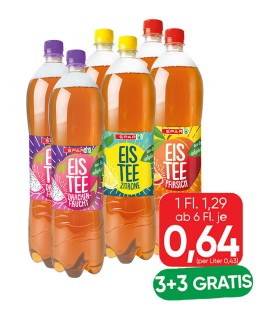 1 Flasche 1,29 Euro ab 6 Flaschen je 0,64 Euro; 3+3 gratis
