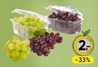 Fruchtig süße Trauben kernlos weiß oder rot/blau; seine Tasse 2,99 EUro ab 2 Tassen je 2 Euro