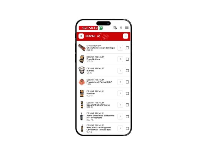 Handy mit SPAR-Einkaufsliste
