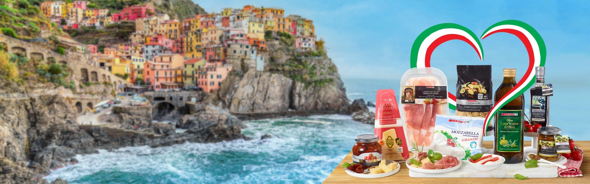 Despar Cinque Terre Motiv mit Produkten 
