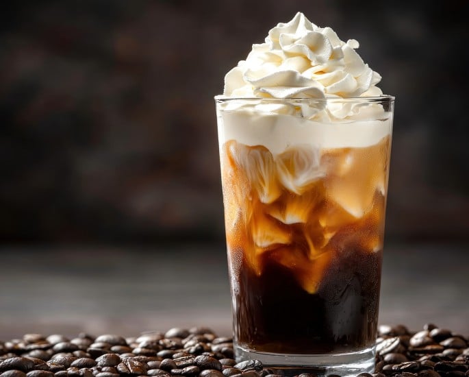 Großes Glas mit Eiskaffee, Schlagsahne an der Spitze