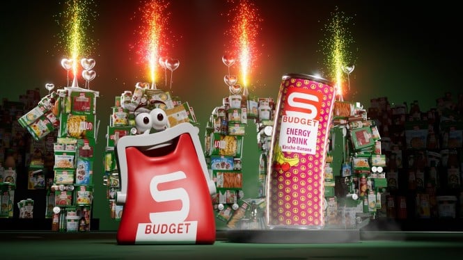 Das S-BUDGET Börserl feiert mit dem 1000. Produkt dem S-BUDGET Energy Drink Kirsche Banane 1000 Produkte im Sortiment