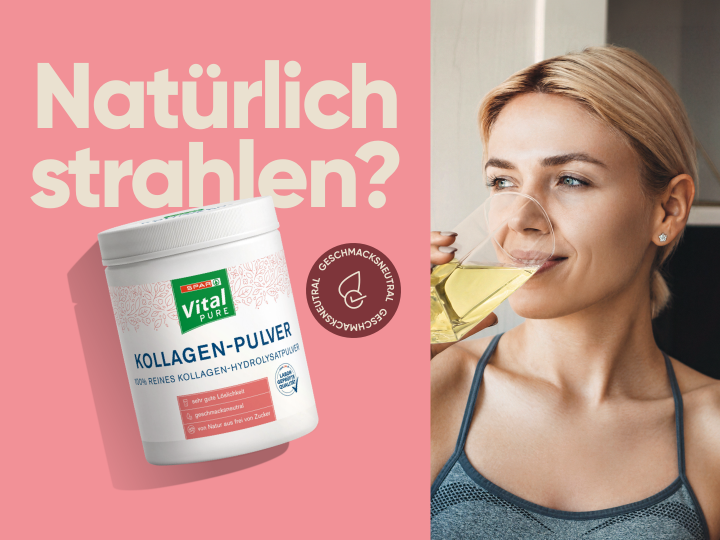 Sie wollen natürlich strahlen? Dann kaufen Sie sich das Kollagenpulver von SPAR Vital PUE