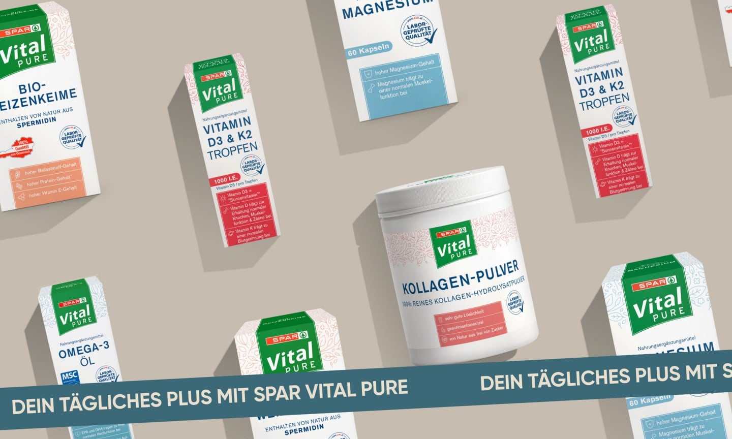 Produktrange mit den SPAR Vital PURE Produkten